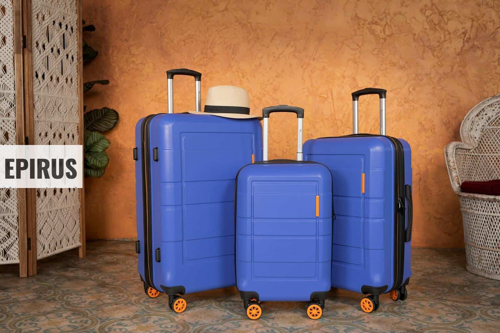 three pieces of blue luggage sitting next to each other