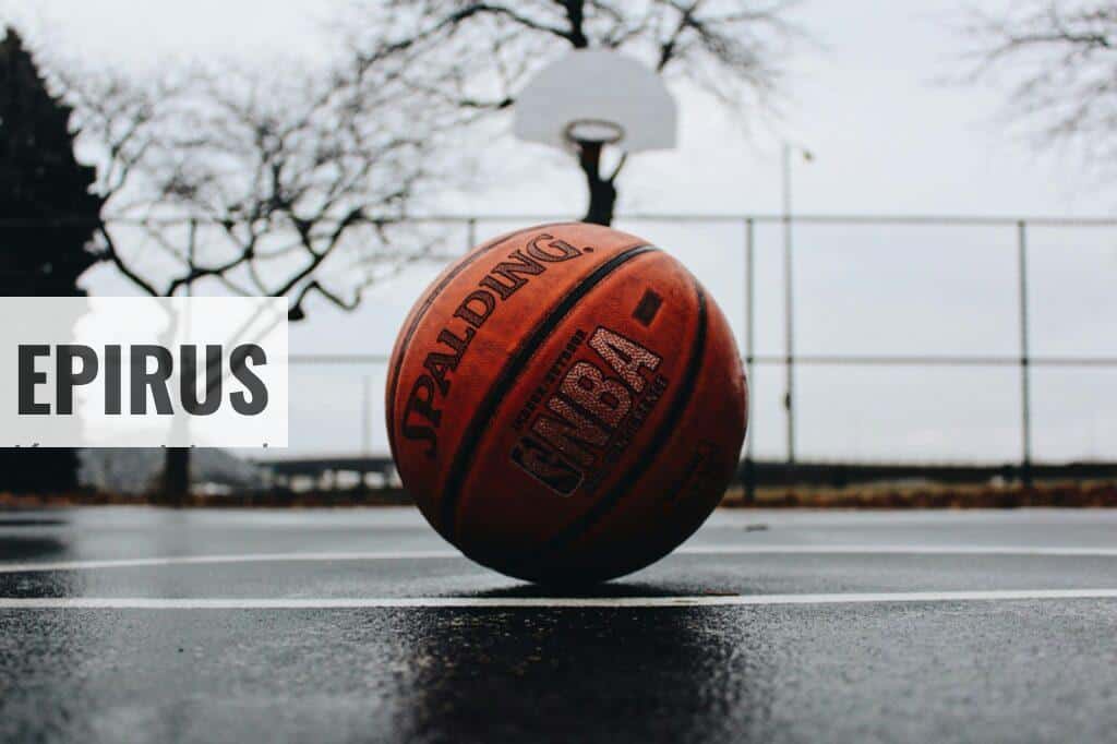 Spalding basketball in court