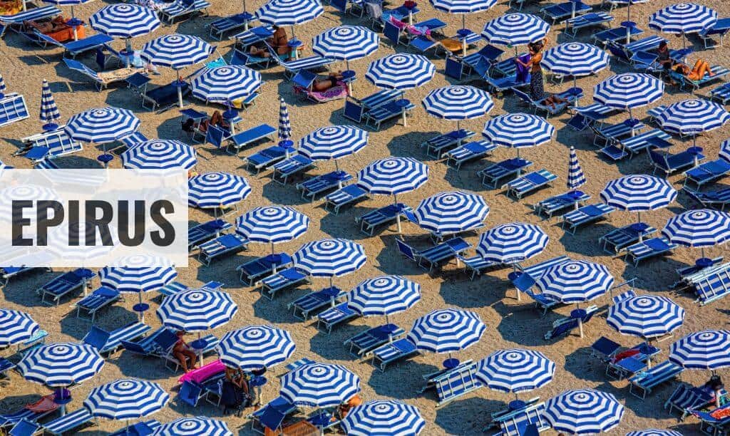 aerial photography of blue-and-white patio umbrellas