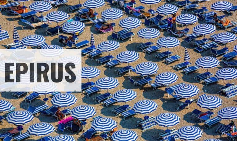 aerial photography of blue-and-white patio umbrellas