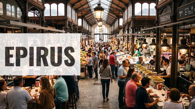 Mercado gastronómico de Madrid con puestos y zonas para comer